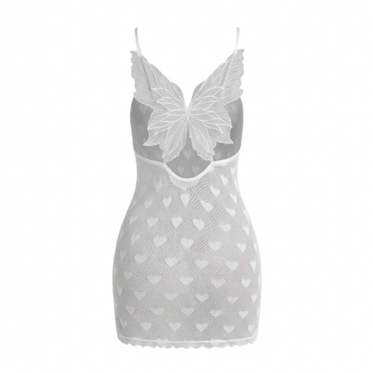 White Heart Mesh Fairycore Mini Dress - Butterfly Back - GrlFriday Shop