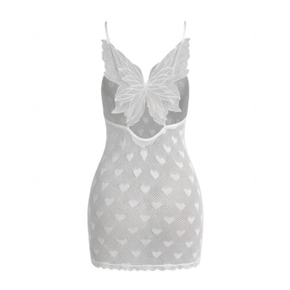 White Heart Mesh Fairycore Mini Dress - Butterfly Back - GrlFriday Shop