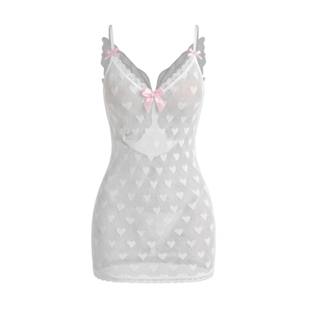 White Heart Mesh Fairycore Mini Dress - Butterfly Back - GrlFriday Shop