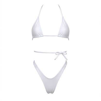 White Retro High Cut Thong Tri - Kini Set - String Bikini - GrlFriday Shop