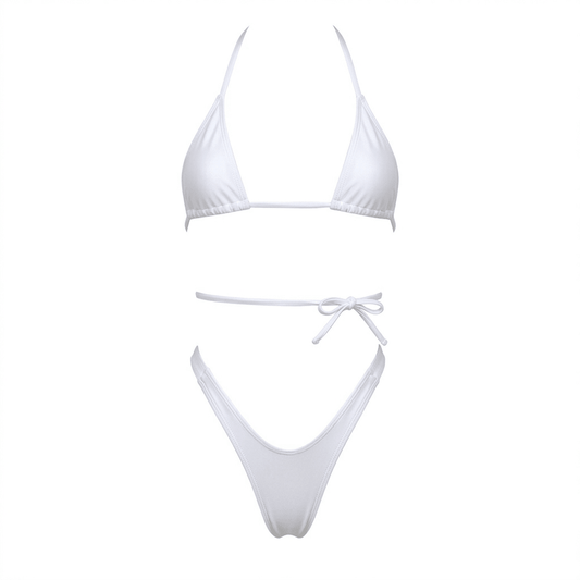 White Retro High Cut Thong Tri - Kini Set - String Bikini - GrlFriday Shop