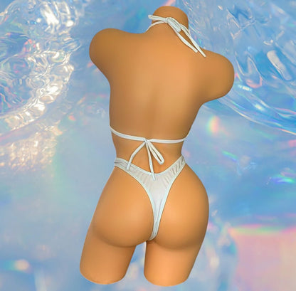 White Retro High Cut Thong Tri - Kini Set - String Bikini - GrlFriday Shop