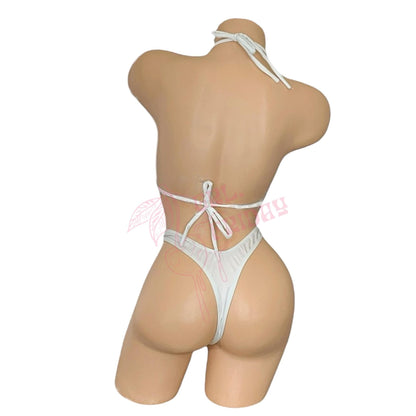 White Retro High Cut Thong Tri - Kini Set - String Bikini - GrlFriday Shop